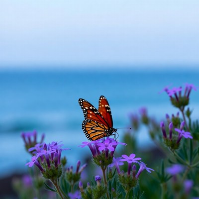 Monarch Butterfly on Purple Flowers