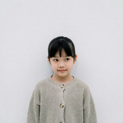Asian girl in gray sweater