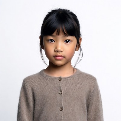 Asian girl in beige sweater