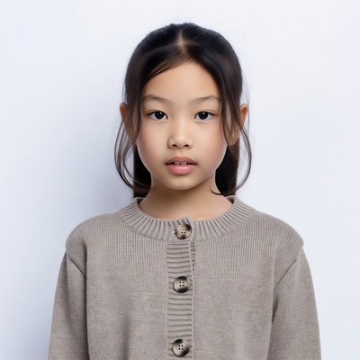 Asian girl in beige sweater