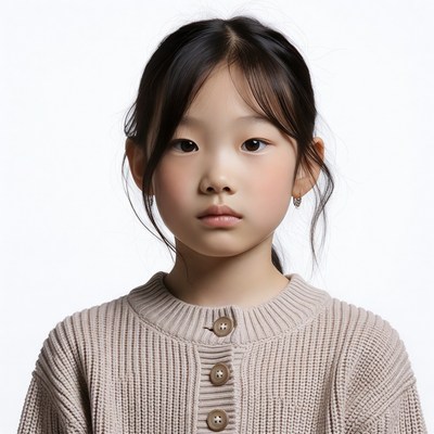 Asian girl in beige sweater