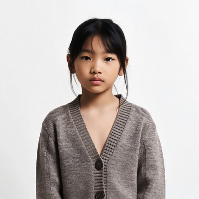 Asian girl in gray cardigan