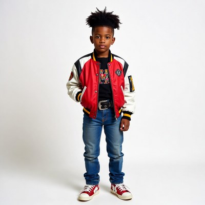 Black boy in red varsity jacket
