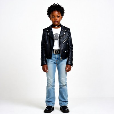 African-American girl in leather jacket