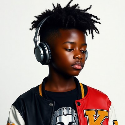 Young Black boy wearing headphones