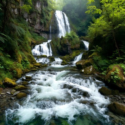 Majestic Waterfall in Lush Forest