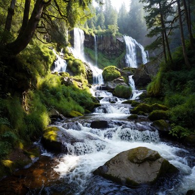 Majestic Waterfall in Lush Forest