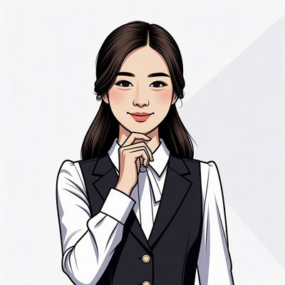 Asian woman thinking in suit