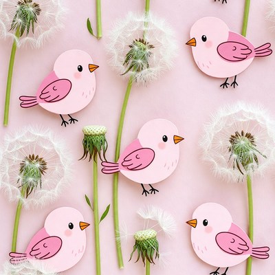Pink Birds and Dandelion Clipart