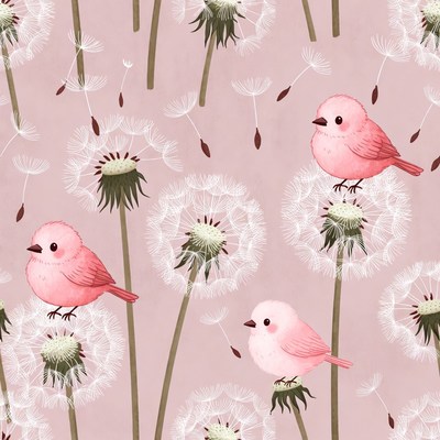 Pink birds on dandelion pattern