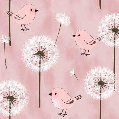 Pink Birds and Dandelions Pattern