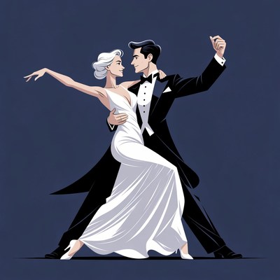 Elegant Couple Dancing Tango Illustration