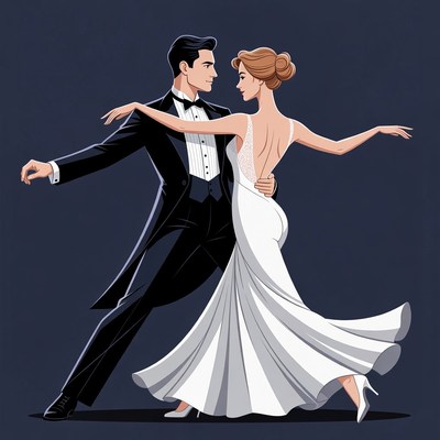 Elegant Couple Dancing Tango Illustration