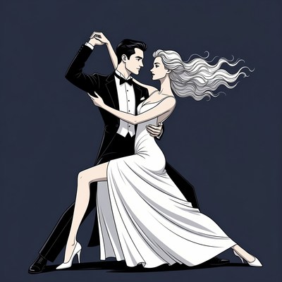 Elegant couple dancing tango illustration