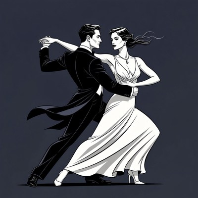 Elegant Couple Dancing Tango Illustration