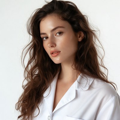 Woman in white lab coat