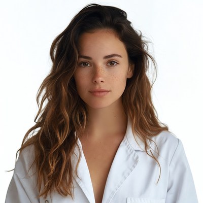 Woman in white lab coat