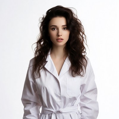 Woman in white lab coat