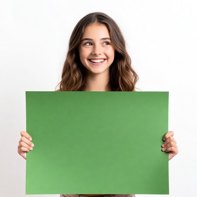Young woman holding green sign