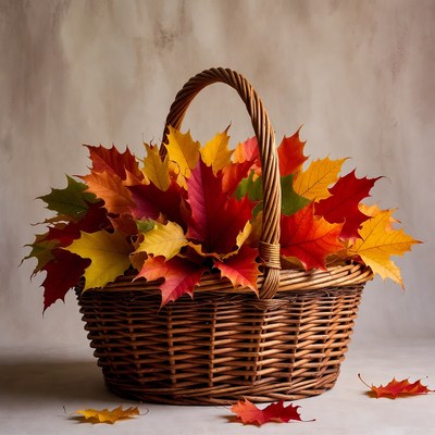 Wicker Basket of Autumn Leaves