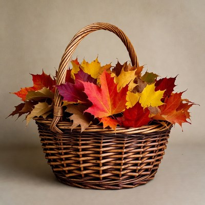 Wicker Basket of Autumn Leaves