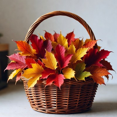 Basket of colorful autumn leaves
