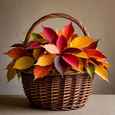 Wicker Basket of Autumn Leaves