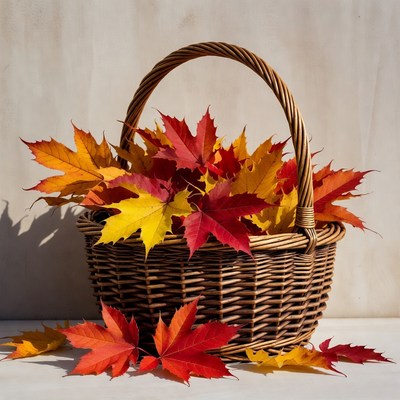 Wicker Basket of Autumn Leaves