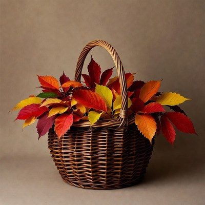 Wicker Basket of Autumn Leaves