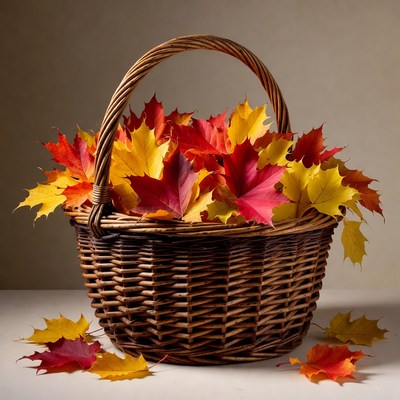 Wicker Basket of Autumn Leaves