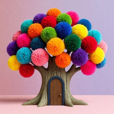 Colorful Pom Pom Tree with Door