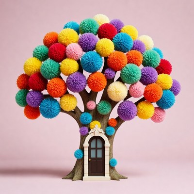 Colorful Pom Pom Tree with Door