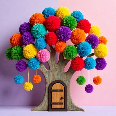 Colorful Pom Pom Tree with Door