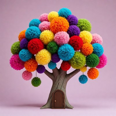 Colorful Pom Pom Tree with Door