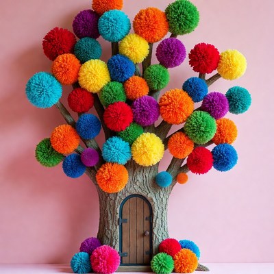Colorful Pom Pom Tree with Door