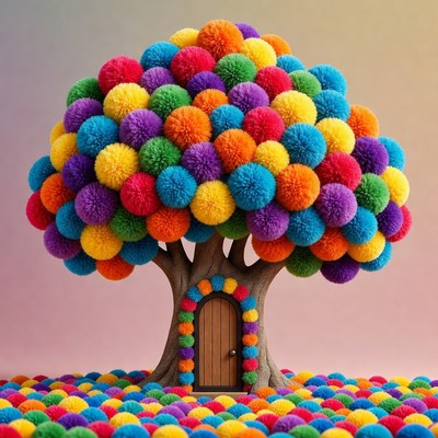 Colorful Pom Pom Tree with Door