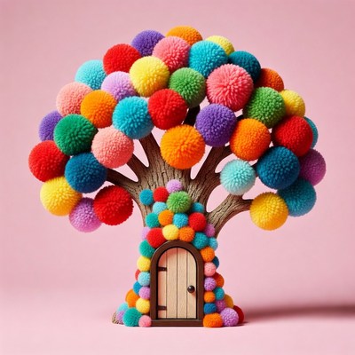 Colorful Pom Pom Tree with Door