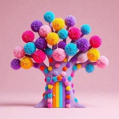 Colorful Pom-Pom Tree with Door