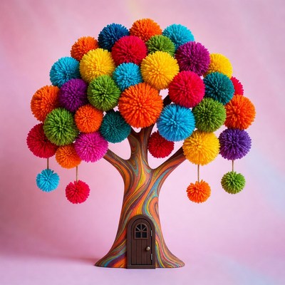 Colorful Pom Pom Tree with Door