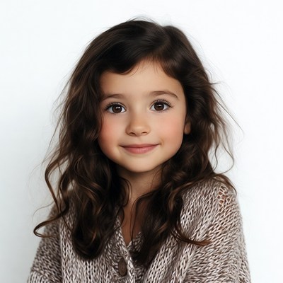 Smiling girl with curly brown hair