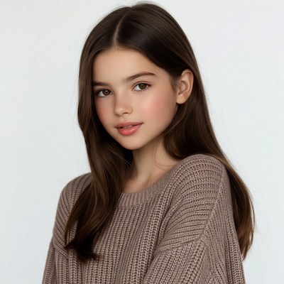 Teen girl in beige sweater