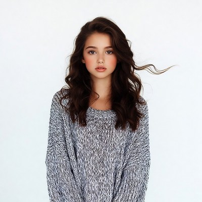 Teen girl in gray sweater