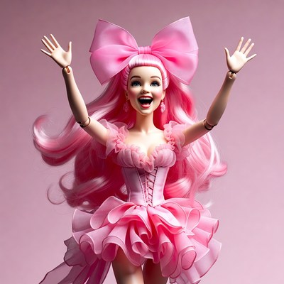 Pink-haired doll with giant bow