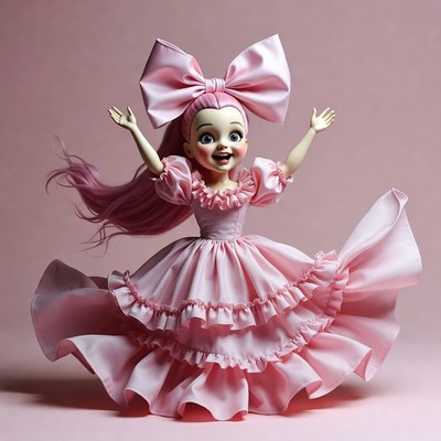 Pink Doll with Big Bow Arms Raised