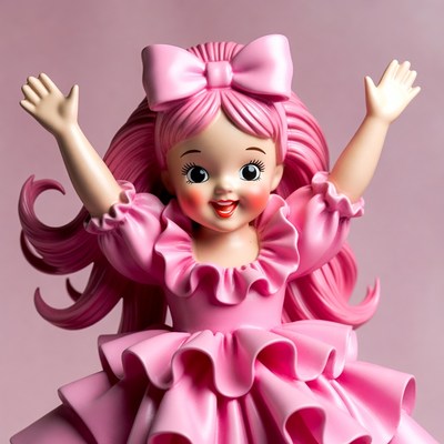 Pink Doll Girl Raising Arms Joyfully