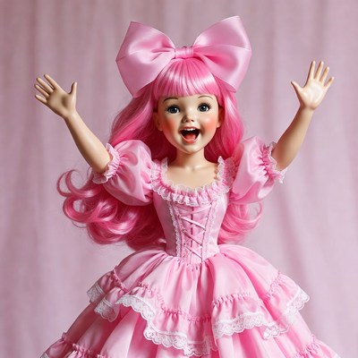 Pink Doll Girl with Big Bow