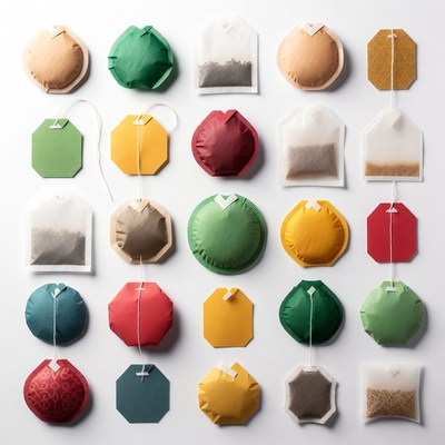 Colorful Tea Bags on White Background