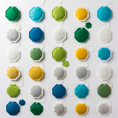 Colorful Tea Bags on White Background