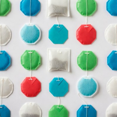 Colorful Tea Bags on White Background