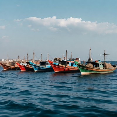 Colorful Traditional Fishing Boats Docked